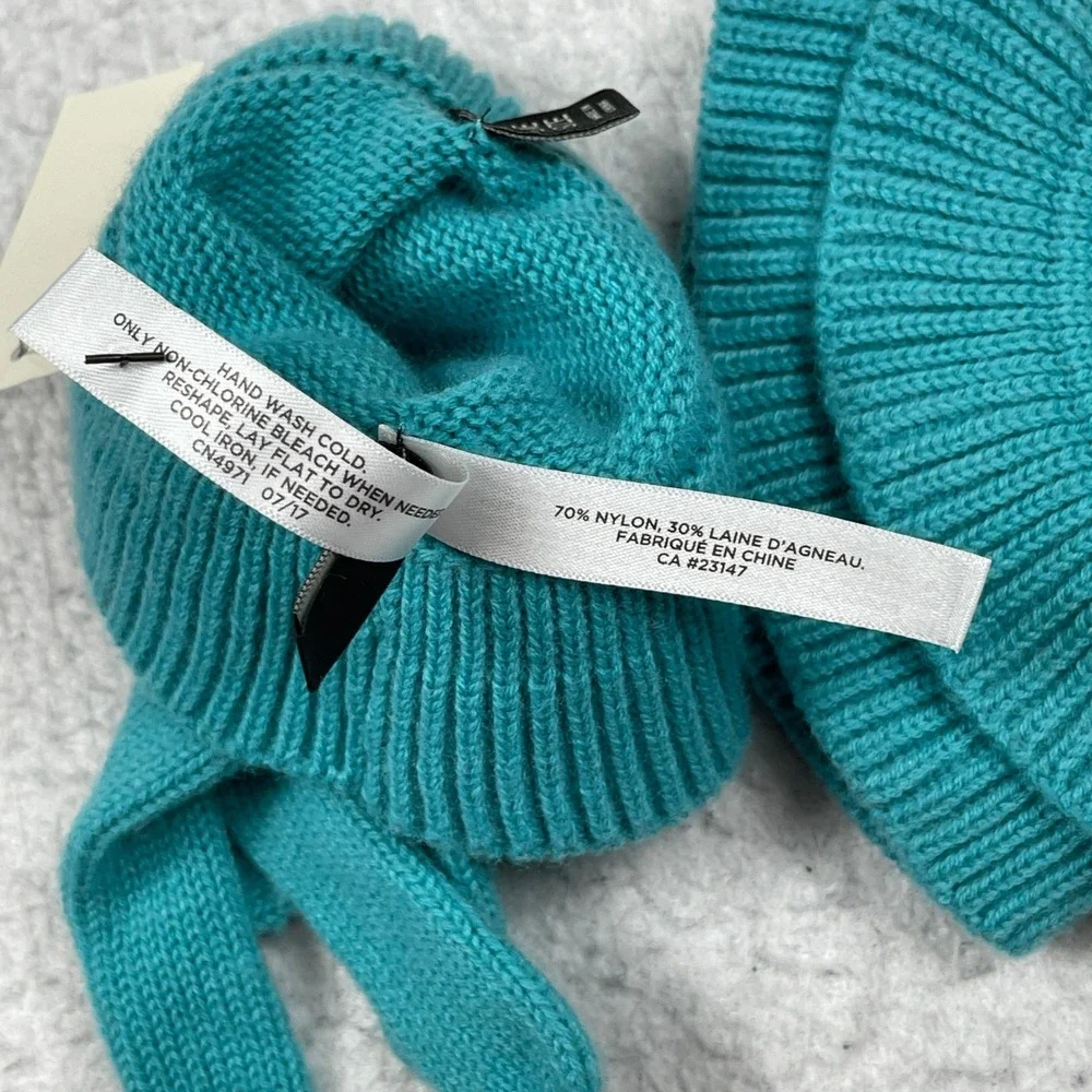 Talbots Ruffle Cuff Gloves Womens One‎ Size Teal Blue Lambswool Blend Knit NEW